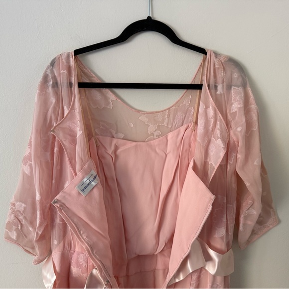 Vintage 80s Pink Silk Chiffon Frances Brewster Dress Sheer Floral Velvet Sz L/XL - Picture 6 of 15